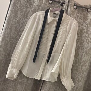 H&M White Blouse with Black Tie Detail